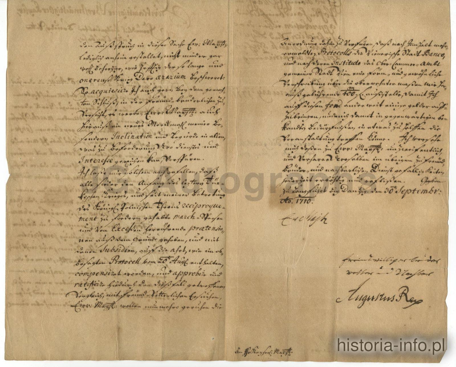 List kr&oacute;la Augusta II Mocnego z 1710 r. / 1