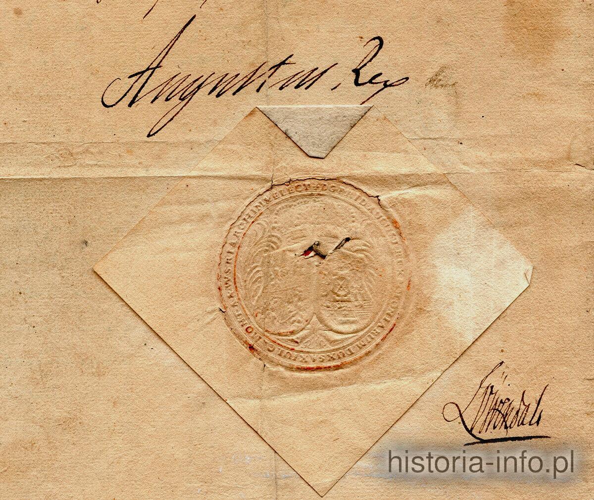 List podpisany przez kr&oacute;la Augusta II Mocnego, 1712 / 2