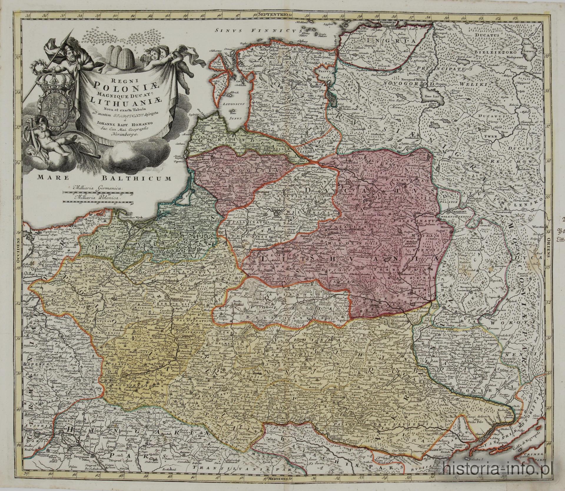 Mapa Kr&oacute;lestwa Polskiego i Wielkiego Księstwa Litewskiego, Homann, 1724 r. / 0
